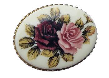 VINTAGE BROSZKA KLIPS RÓŻE W STYLU SCESYJNYM ART DECO ANGIELSKA PORCELANA