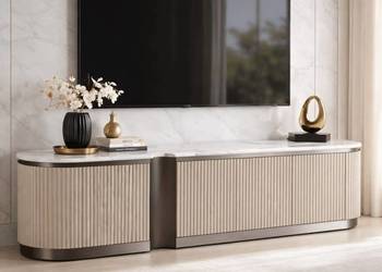 Komoda RTV złota Nutris Glamour Premium 200x40x50 w kolorze niklowym