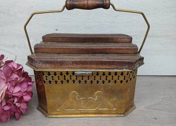 Zabytkowy francuski mosiężny podgrzewacz do nóg vintage wystrój rustykalny