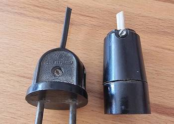 Komplet 2 x Bakelit Stara Wtyczka Oprawka PRL Lata 60 - 70 PRL