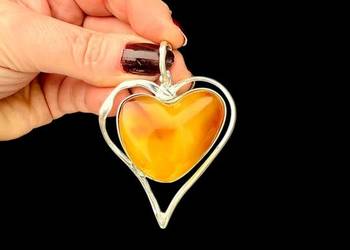 Wisior serce srebro 925 bursztyn bałtycki unikat rękodzieło