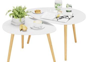 FOREHILL zestaw 2 stolików kawowych – białe, styl skandynawski, drewniane