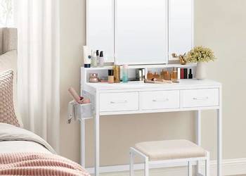 Nowa Toaletka do Makijażu z Lustrem 3 Szuflady + Taboret GRA