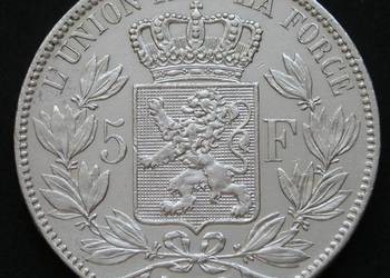 BELGIA 5 FRANKÓW 1869 - LEOPOLD II KOBURG - SREBRO