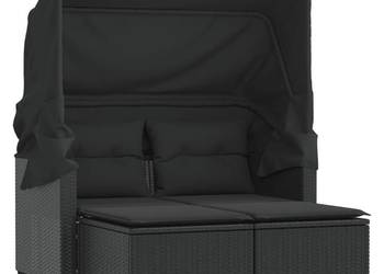 2-os. sofa ogrodowa z daszkiem i podnóżkami, czarna, rattan PE（SKU365781）