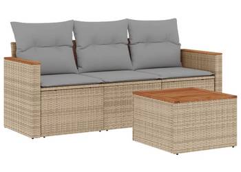 vidaXL 4-cz. zestaw mebli ogrodowych z poduszkami, beżowy(SKU:3258167)