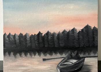 Obraz olejny 25x25 „Na jeziorze”
