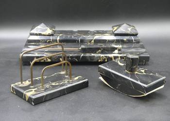 Piękny, duży przybornik, kałamarz garnitur na biurko, 4 elementy