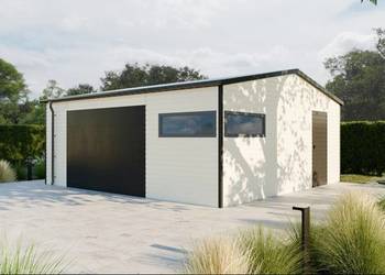 Blaszany garaż 6x6m – biały/ ciemny grafit matowy