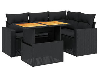 5-cz. zestaw wypoczynkowy do ogrodu poduszki czarny rattan PE WM-3271293
