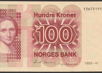 NORWEGIA 100 KORON 1989 - STAN BANKOWY - UNC -