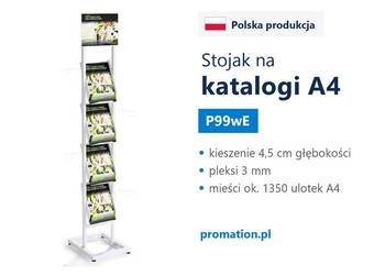 Biały stojak na katalogi A4 z mlecznymi kieszeniami do recepcji i biura