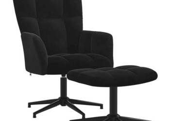 Fotel z podnóżkiem czarny obity aksamitem WM-328112