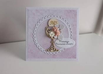Kartka ręcznie robiona Komunia Święta handmade z kielichem i hostią