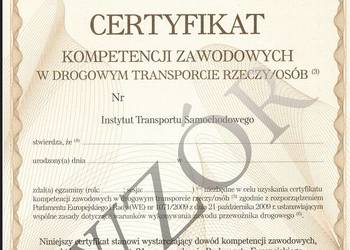 Zarządzający Transportem – użyczenie certyfikatu kompetencji zawodowych