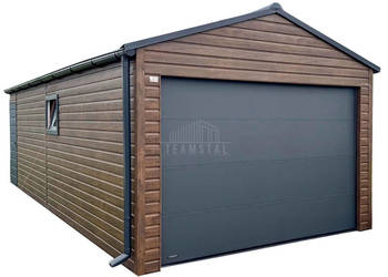 Garaż blaszany 3,7x6 brama segmentowa drzwi okno dach TS1176