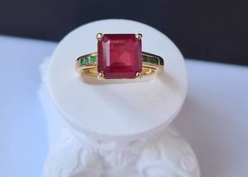 Pierścionek srebro 925 złocone, rubin i szmaragdy