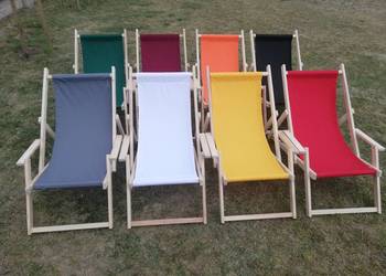Leżak z podłokietnikiem drewniany ogrodowy plażowy balkonowy