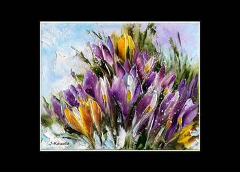 Kowalik- Krokusy  30x24cm  kwiaty  wiosna bukiet obraz olejny