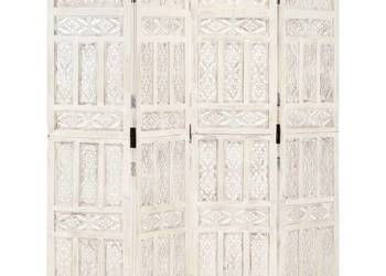 vidaXL Parawan 4-panelowy, rzeźbiony, biały(SKU:285319)