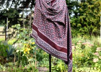 Nowy duży szal orientalny bordowy wzór boho bohemian arabski