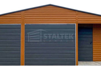 Garaż blaszany 5x9m wnęka 2x brama drzwi okno drewnopodobny rynny ST100