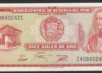 PERU 10 SOLES DE ORO 1975 - STAN BANKOWY UNC