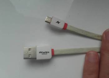 Kabel USB microUSB AWEI, 30cm, płaski, biało-czerwony, używa