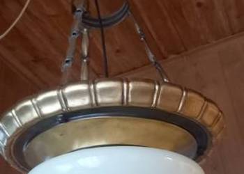 Stara, wisząca lampa z mosiądzu - duży klosz ampla