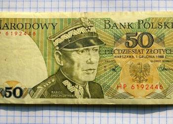 BANKNOT - 50 ZŁOTYCH 1988 ROK - ( SERIA : HP 6192446 )