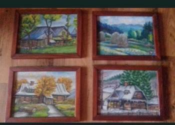 4 obrazy PORY ROKU ręcznie malowane w drewnianej ramie