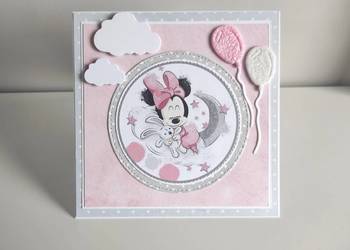 Kartka na Narodziny Roczek Urodziny ręcznie robiona Minnie Kartka na Narodziny Roczek Urodziny ręcznie robiona Minnie