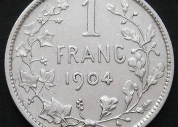 BELGIA 1 FRANK 1904 - LEOPOLD II - SREBRO