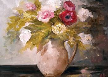 Obraz olejny "Róże w dzbanie"