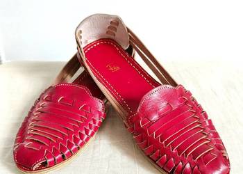 Czerwone skórzane buty sandały retro paski 40 skóra boho boh