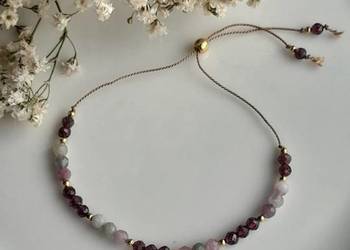 Bransoletka na sznurku jedwabnyn Kamień urodzinowy Stycznia Granat