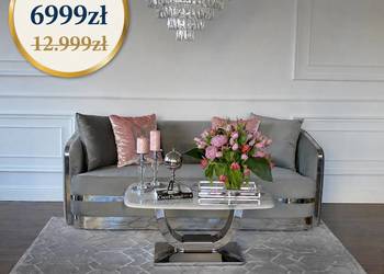 Sofa MADONNA 3 os. Szara Welwet – Nowoczesna Srebrna Kanapa Glamour