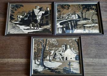 Obrazki, zabytkowy wydruk na metalicznej  folii, technika Dufex, cena za 1