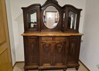 Secesyjna komoda dębowa rzeźbiona kredens z blatem marmurowym antyk !