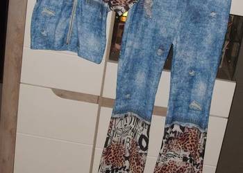 na wysokie panie komplet T.A.T.U a'la jeans Blink panterkowe wstawki r. XL/
