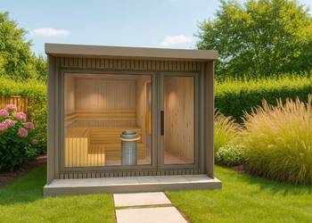 Sauna ogrodowa z przedsionkiem - producent - projekt 3D - Gliwice