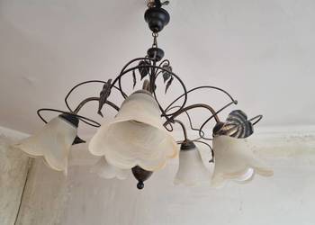 Lampa żyrandol szklany porcelana PRL