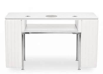 Biurko kosmetyczne z otworem na pochłaniacz biało-srebrne 130 x 45 x 78 AF…