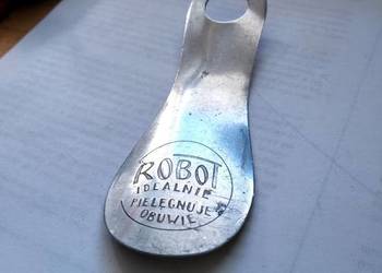 Łyżka do butów z lat 30tych aluminiowa "ROBOT. Idealnie pielęgnuje obuwie"