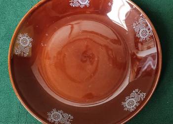 Głęboki brązowy talerz porcelit fabryka w Pruszkowie PRL