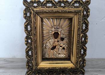 Piękna stara oryginalna ikona XIX wieczna Matka boska częstochowska Piękna stara oryginalna ikona XIX wieczna Matka boska częstochowska