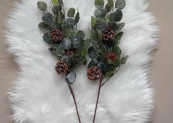 2 gałązka dekoracyjna śnieżona szyszki eukaliptus