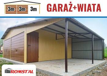 Żółty Garaż Blaszany z ZADASZENIEM BOCZNYM - Romstal