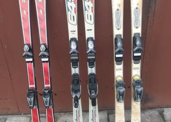 narty 150 cm z wiązaniami; 1 para 100 zł, trzecia para gratis