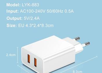Ładowarka LYK-883, 2xUSB-A 12W 5V 2,4A, NOWA, 3058632334894294, PX166630554